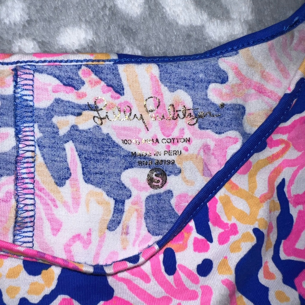 Lilly Pulitzer Pima Cotton T-Shirt Dress Coral Reef Print Blue Pink Small - Picture 5 of 9
